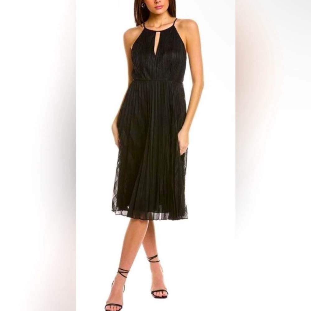 NWT Theory Pleated Lace Halter Midi Dress in Black Size 4 $595